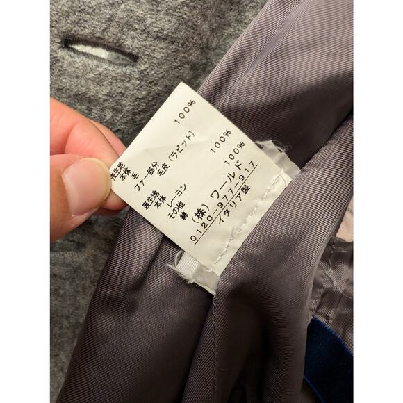 Femme by Michele R 100% Fur Rabbit Trim Double-Breasted Peacoat Gray Lined Cozy - Picture 9 of 9